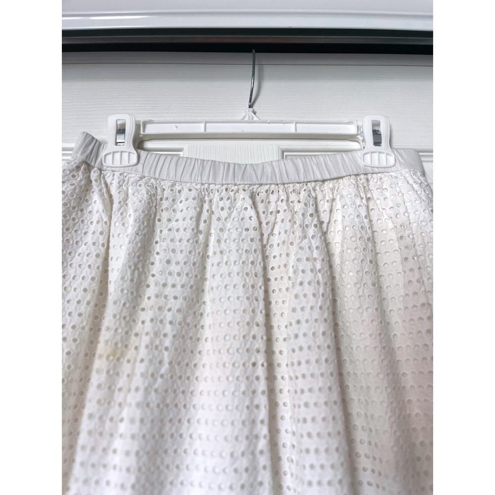J.Crew White Cotton Eyelet Midi Skirt Elastic Waist Womens Size 4 - Picture 3 of 11